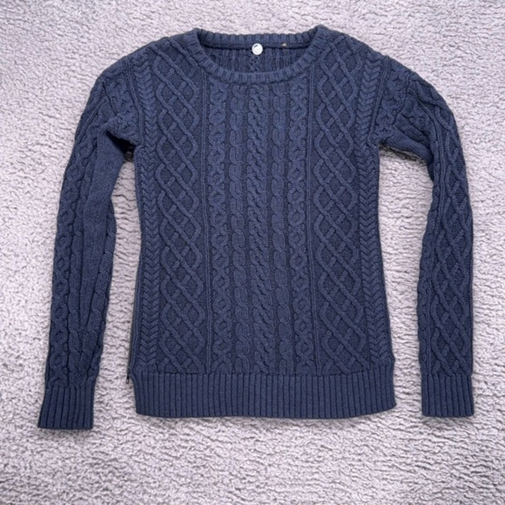 Margaret‎ O'Leary Navy Textured Cable Knit Sweater Leather Side Zippers Women XS